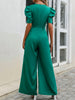 V-Neck Short Sleeve Wide Leg Jumpsuit