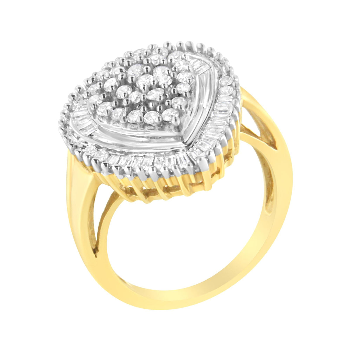10K Yellow Gold 1.0 Cttw Round and Baguette Cut Diamond Oval Shaped Cluster Ring (I-J Color, I1-I2 Clarity) - JackiEaslick