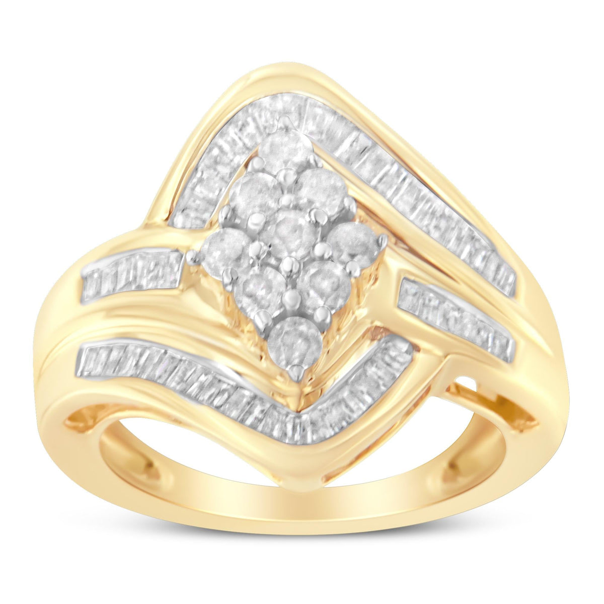 10K Yellow Gold Diamond Bypass Cluster Ring (1 Cttw, I-J Color, I2-I3 Clarity) - JackiEaslick