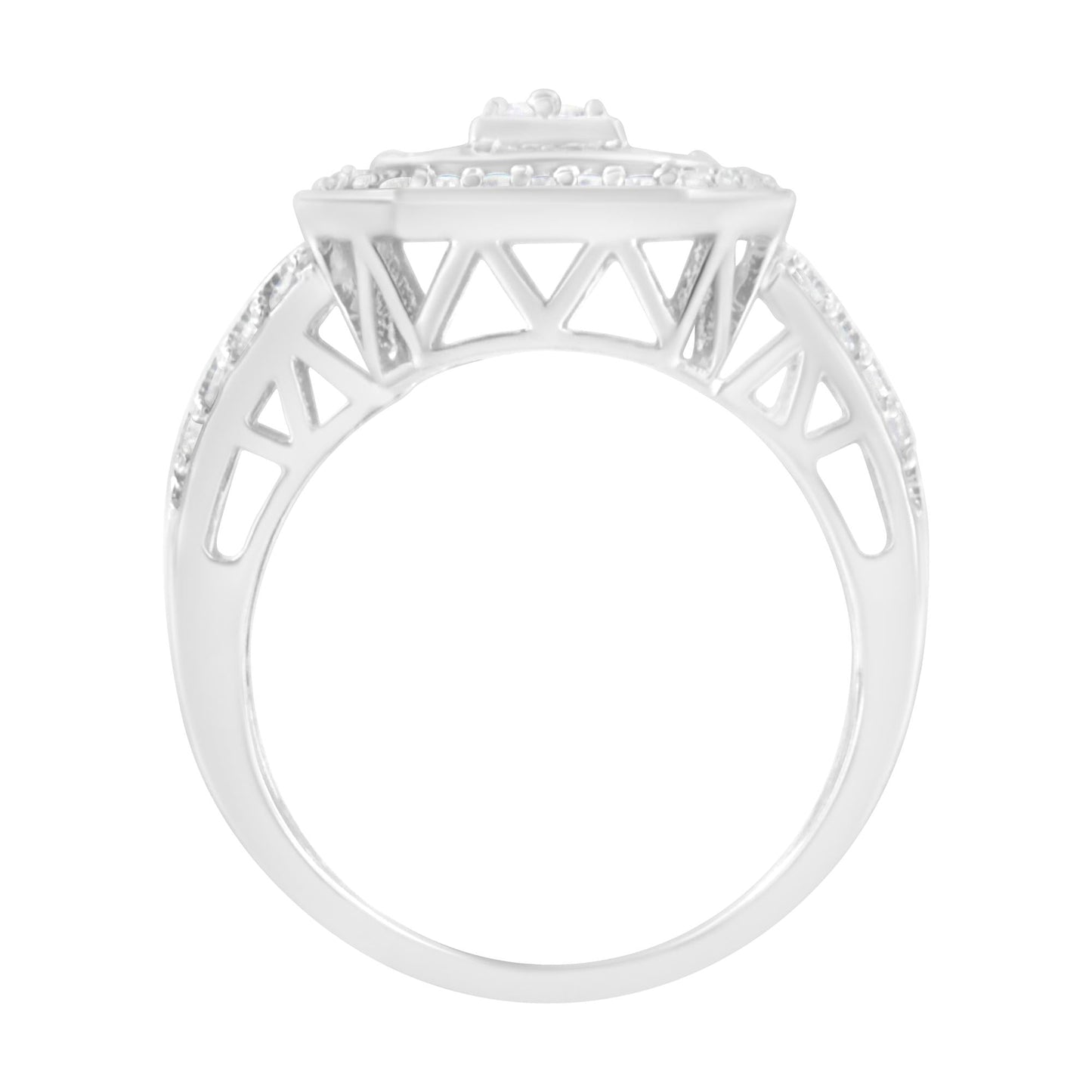 .925 Sterling Silver Round and Baguette Diamond Cathedral Ring (0.75 Cttw, H-I Color, I2-I3 Clarity)