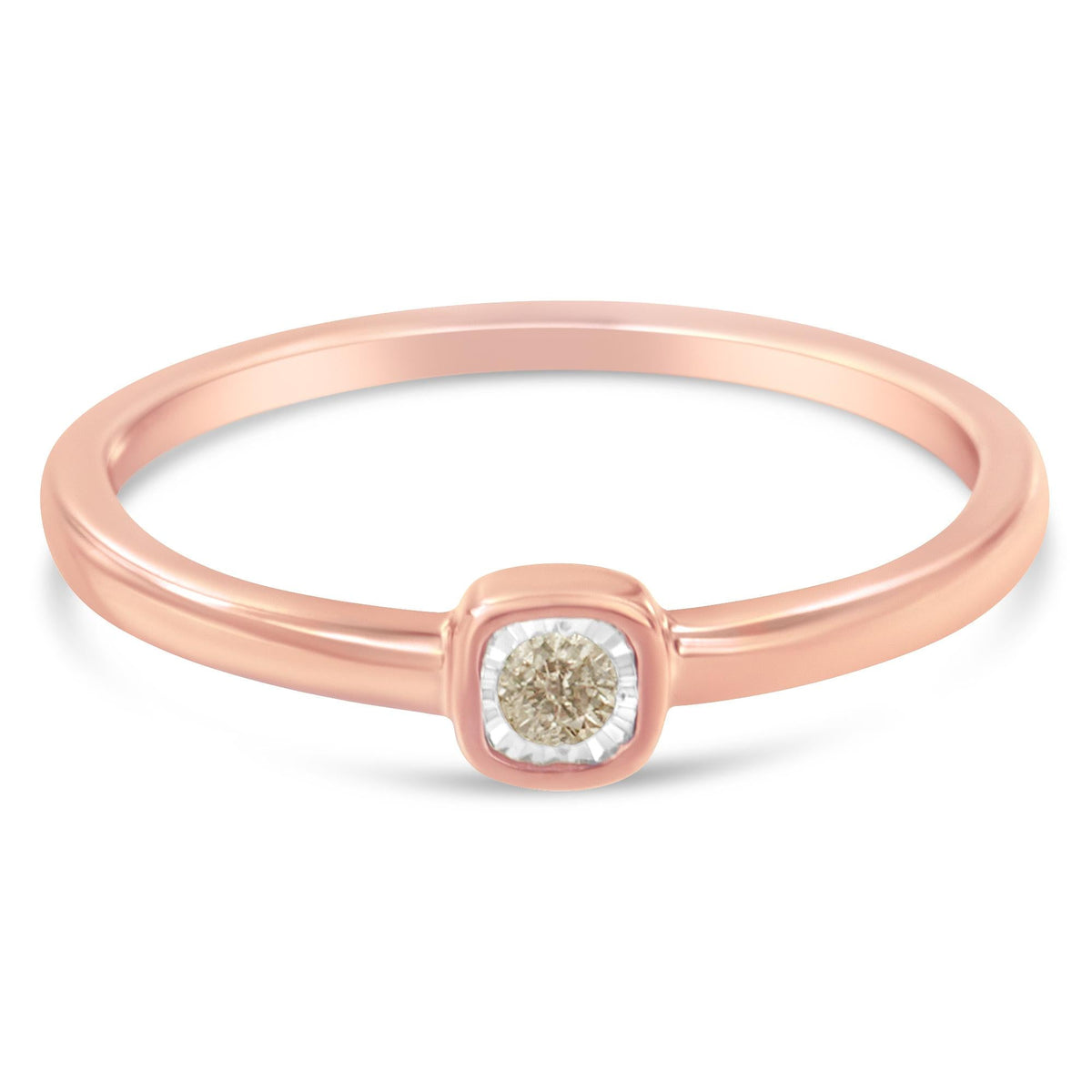 14K Rose Gold Plated .925 Sterling Silver 1/20 Carat Diamond Square Cushion-Shaped Miracle Set Petite Fashion Promise Ring (J-K Color, I1-I2 Clarity) - JackiEaslick