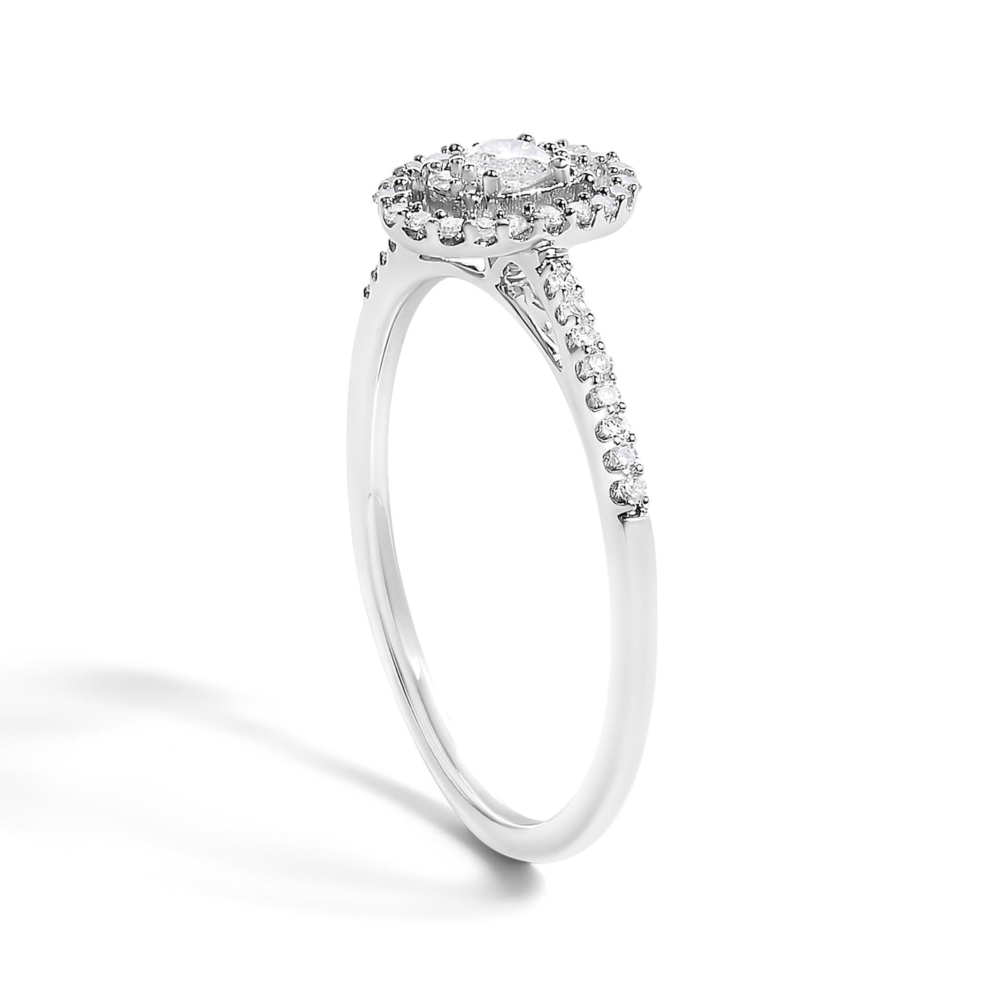 14K White Gold 1/5 Cttw Diamond Oval Shape With Halo Engagement Ring