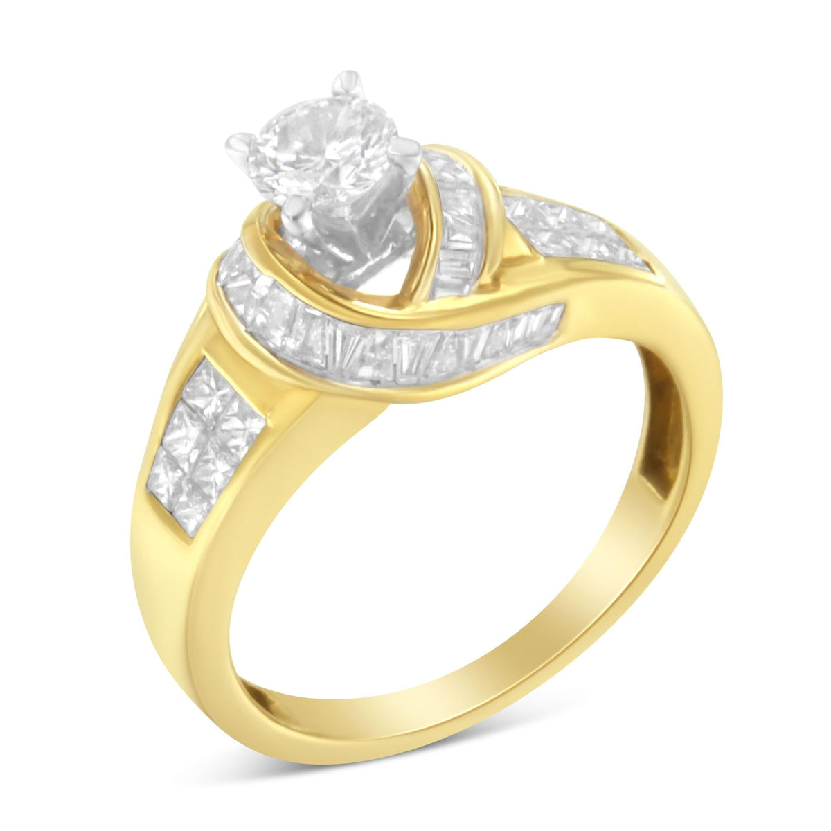 14K Two-Toned Gold Round, Baguette and Princess Cut Diamond Ring (1 1/8 Cttw, H-I Color, SI2-I1 Clarity) - JackiEaslick