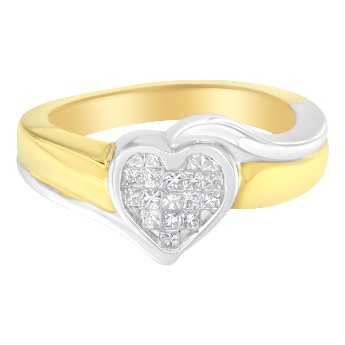 14K Two-Toned Gold Princess-Cut Diamond Heart Promise Ring (1/4 Cttw, H-I Color, I1-I2 Clarity) - JackiEaslick
