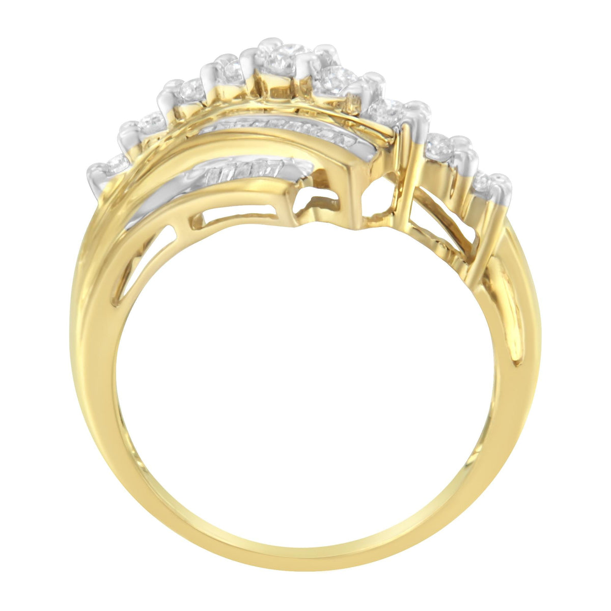 10K Yellow Gold Round and Baguette Diamond-Cut Ring (1/2 Cttw, I-J Color, I1-I2 Clarity) - JackiEaslick