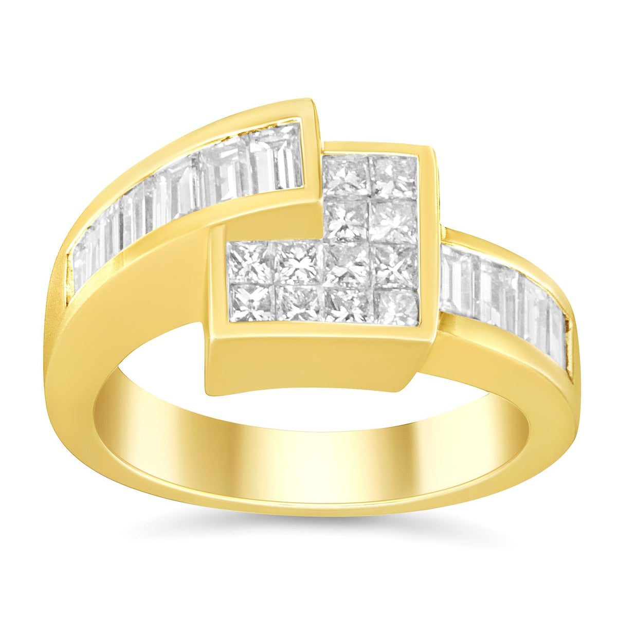 14K Gold 1 1/2 Cttw Channel-Set Princess and Baguette-Cut Diamond Bypass Ring Band (G-H Color, SI2-I1 Clarity) - JackiEaslick
