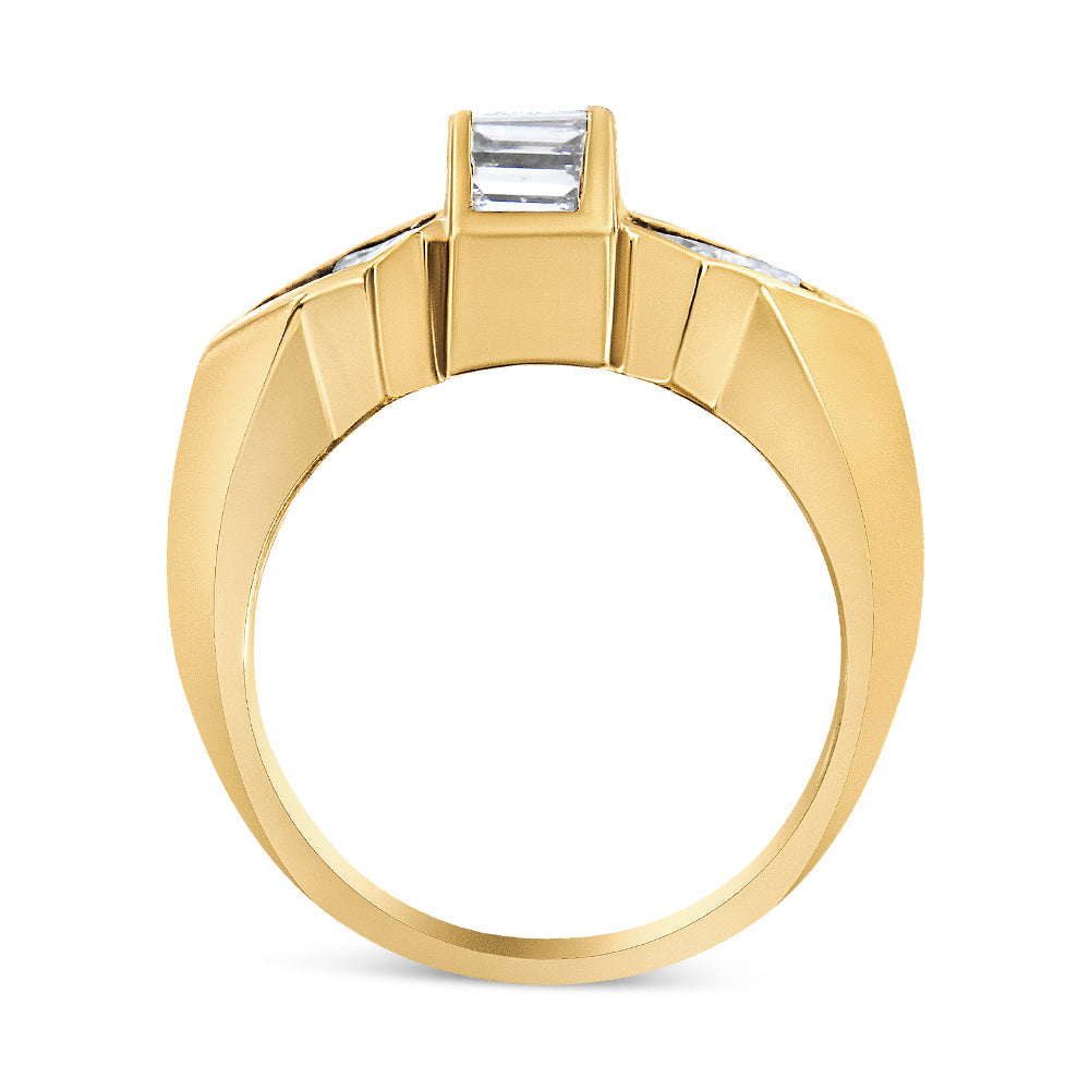 14K Yellow Gold 2.0 Cttw Invisible-Set Princess and Channel Set Baguette Diamond Bar and Wing Style Cocktail Band Ring (G-H Color, VS2-SI1 Clarity)
