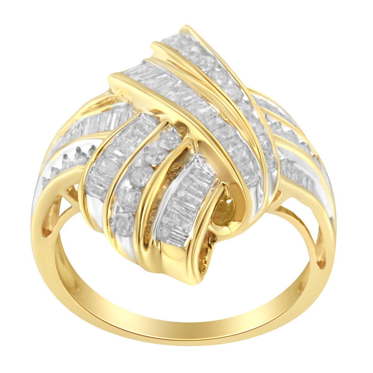 10K Yellow Gold Diamond Bypass Cocktail Ring (1 1/5 Cttw, I-J Color, I2-I3 Clarity) - JackiEaslick