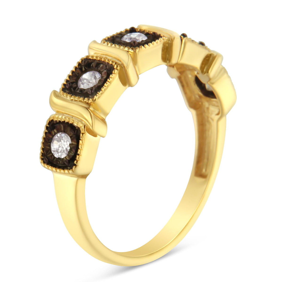 10K Yellow Gold Flashed .925 Sterling Silver Miracle-Set Diamond 5-Stone Ring Band (1/4 Cttw, J-K Color, I2-I3 Clarity) - JackiEaslick
