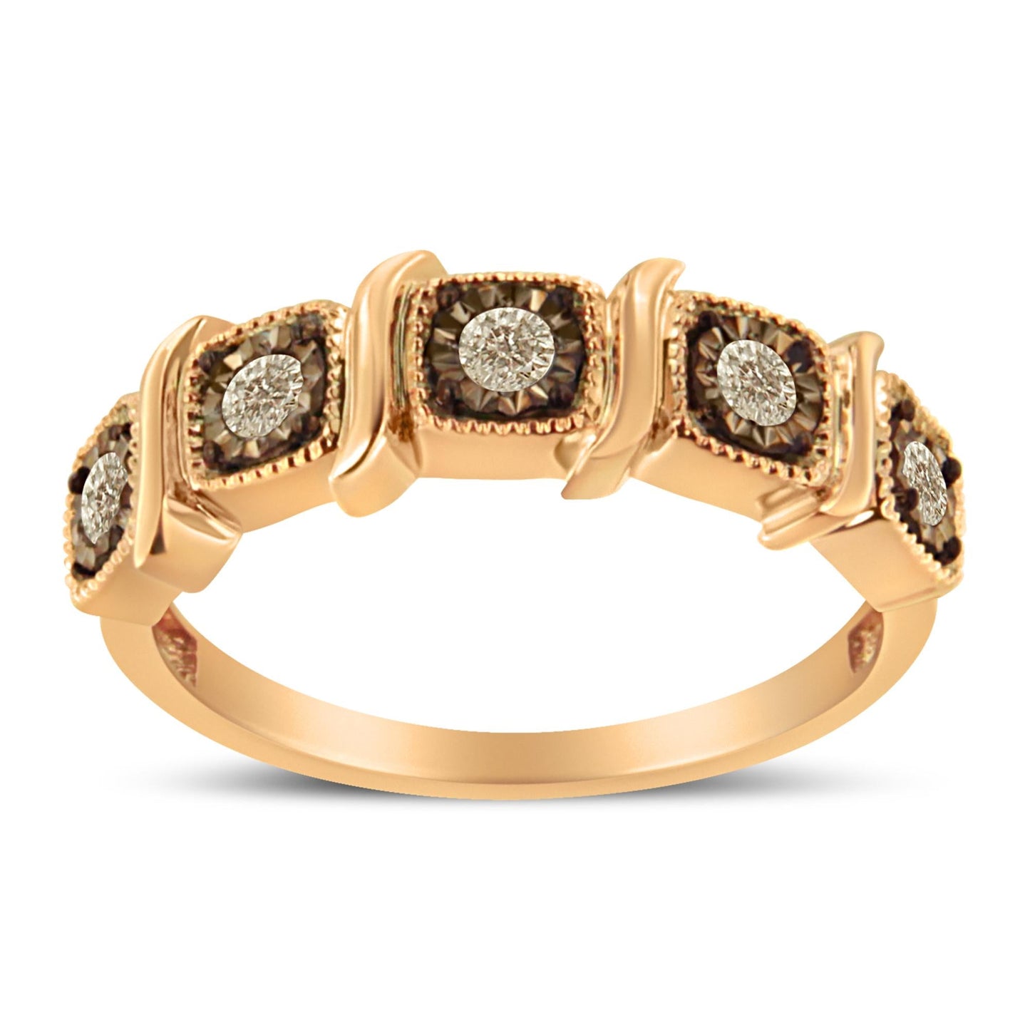 10K Rose Gold Flashed .925 Sterling Silver Miracle-Set 1/4 Cttw Diamond 5-Stone Band Ring  (J-K Color, I1-I2 Clarity)