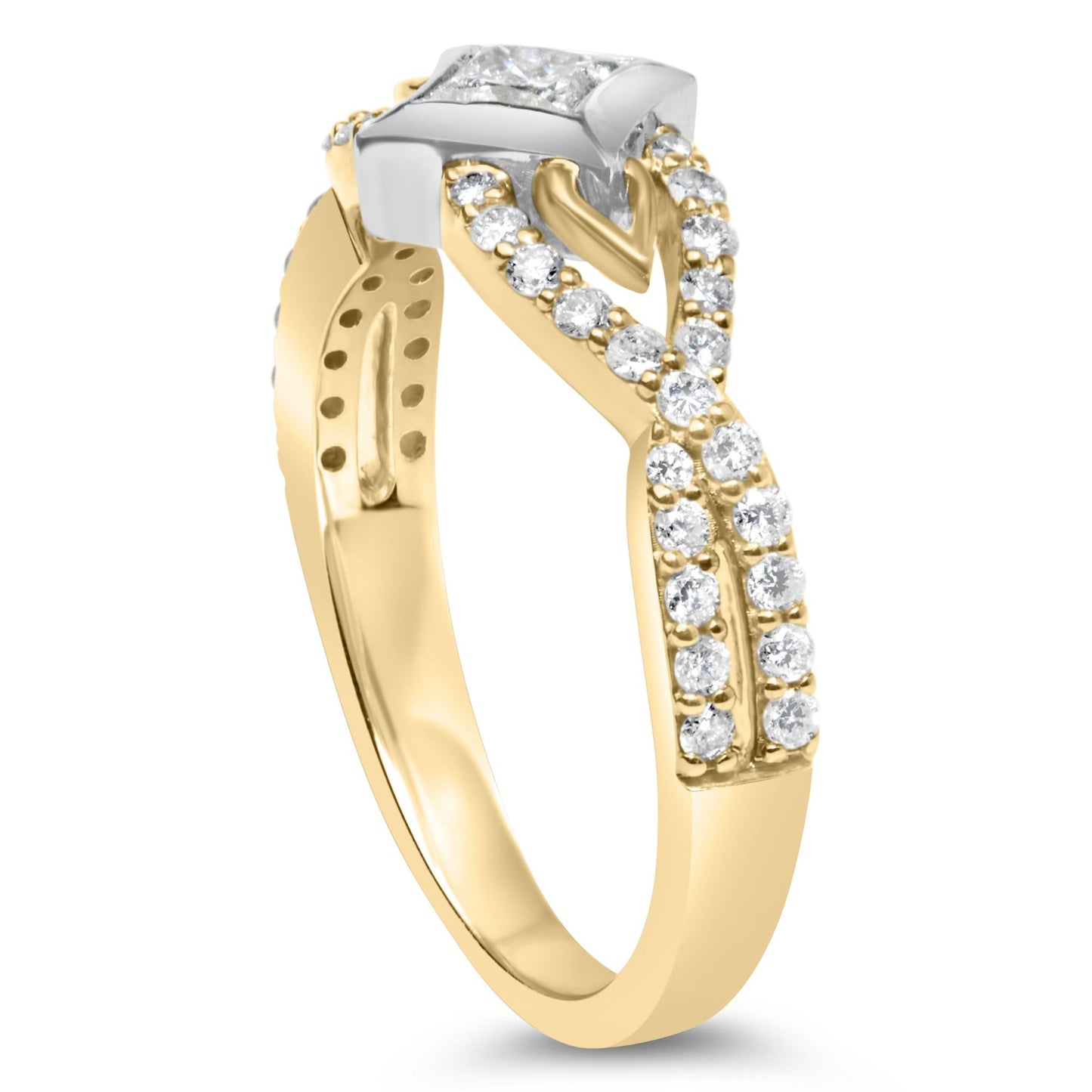 10K Two Tone Color 2/3 Cttw Diamond Kite and Twist Shank Ring (H-I Color,SI2-I1 Clarity)