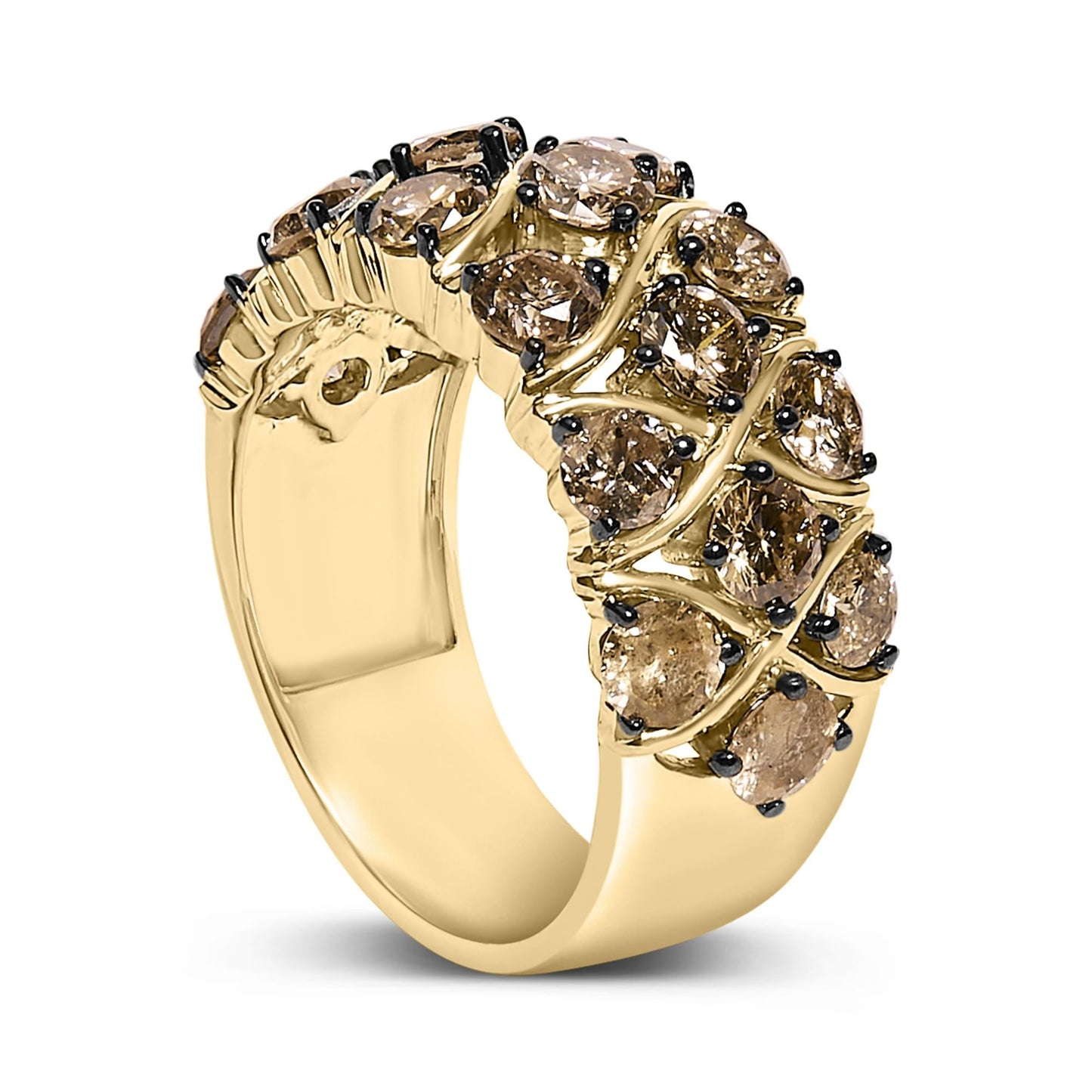 10K Yellow Gold Plated .925 Sterling Silver 3.0 Cttw Champagne Diamond Multi Lattice Band Ring
