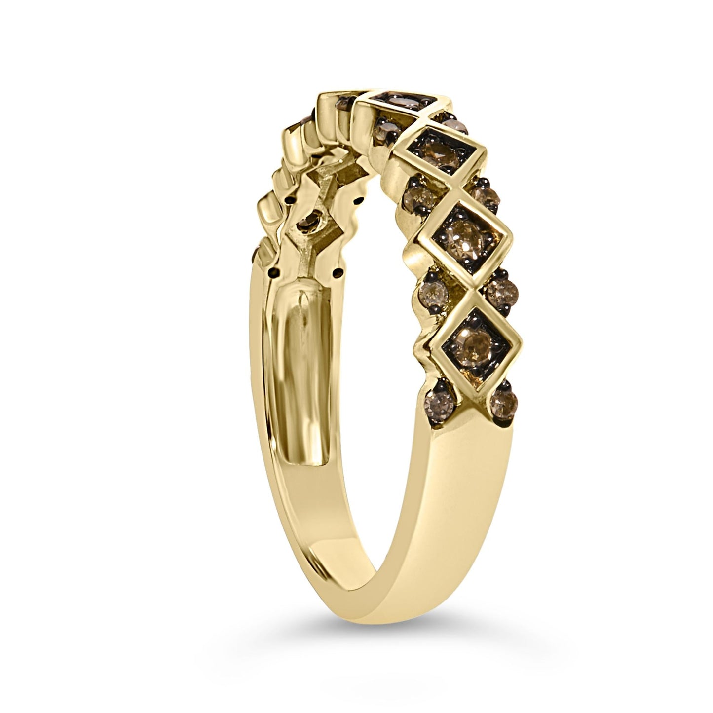 10K Yellow Gold Plated .925 Sterling Silver 1/4 Cttw Champagne Diamond Geometric Band Ring