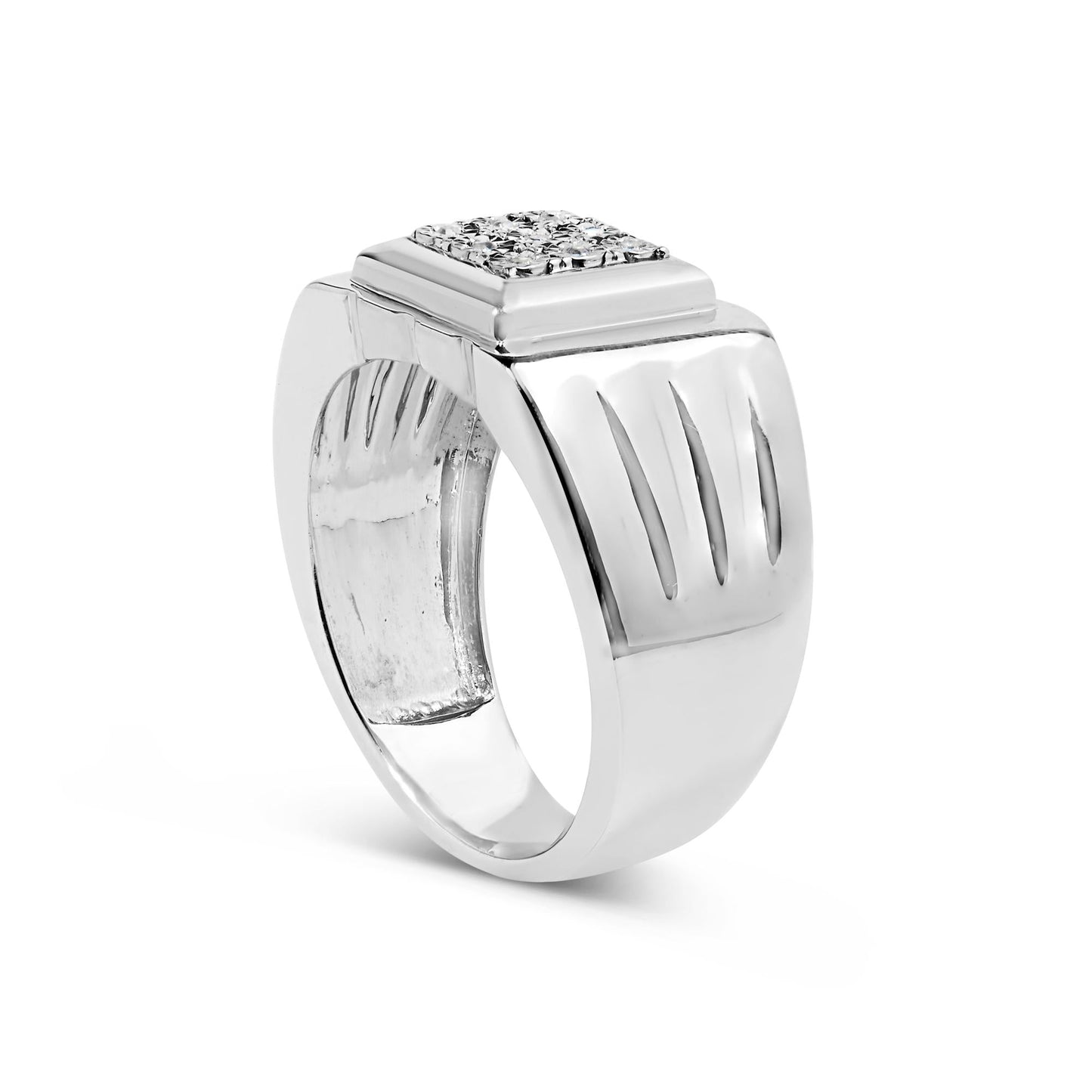 .925 Sterling Silver Diamond Accent Miracle-Set 9 Stone Ridged Band Gentlemen's Fashion Ring (I-J Color, I3 Clarity) - Size 10