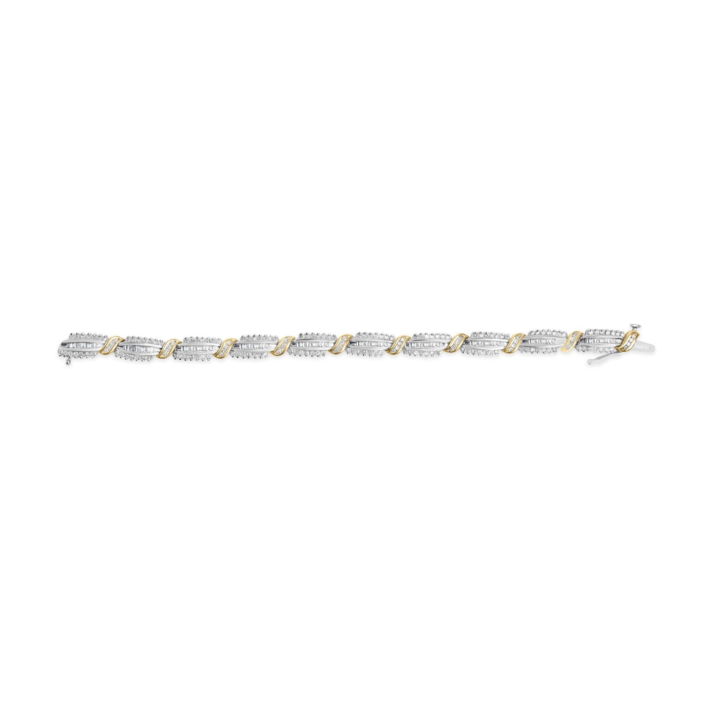 14K Two Tone Gold 3.00 Cttw Diamond Multi Row and S Link Bracelet (H-I Color, I1-I2 Clarity) - 7" Inches