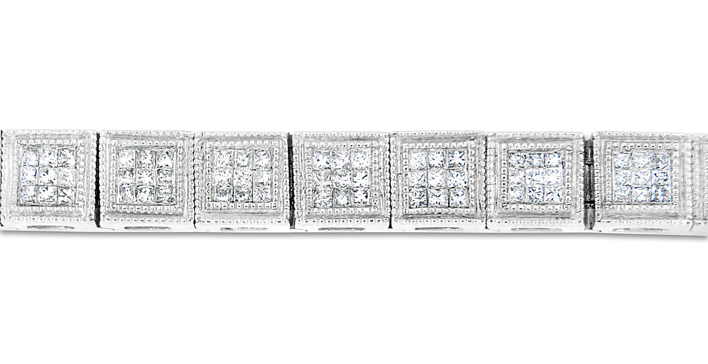 14K White Gold 2 1/5 Cttw Princess Diamond Box Link with Milgrain Tennis Bracelet (H-I Color, SI1-SI2 Clarity) - 6" Inches