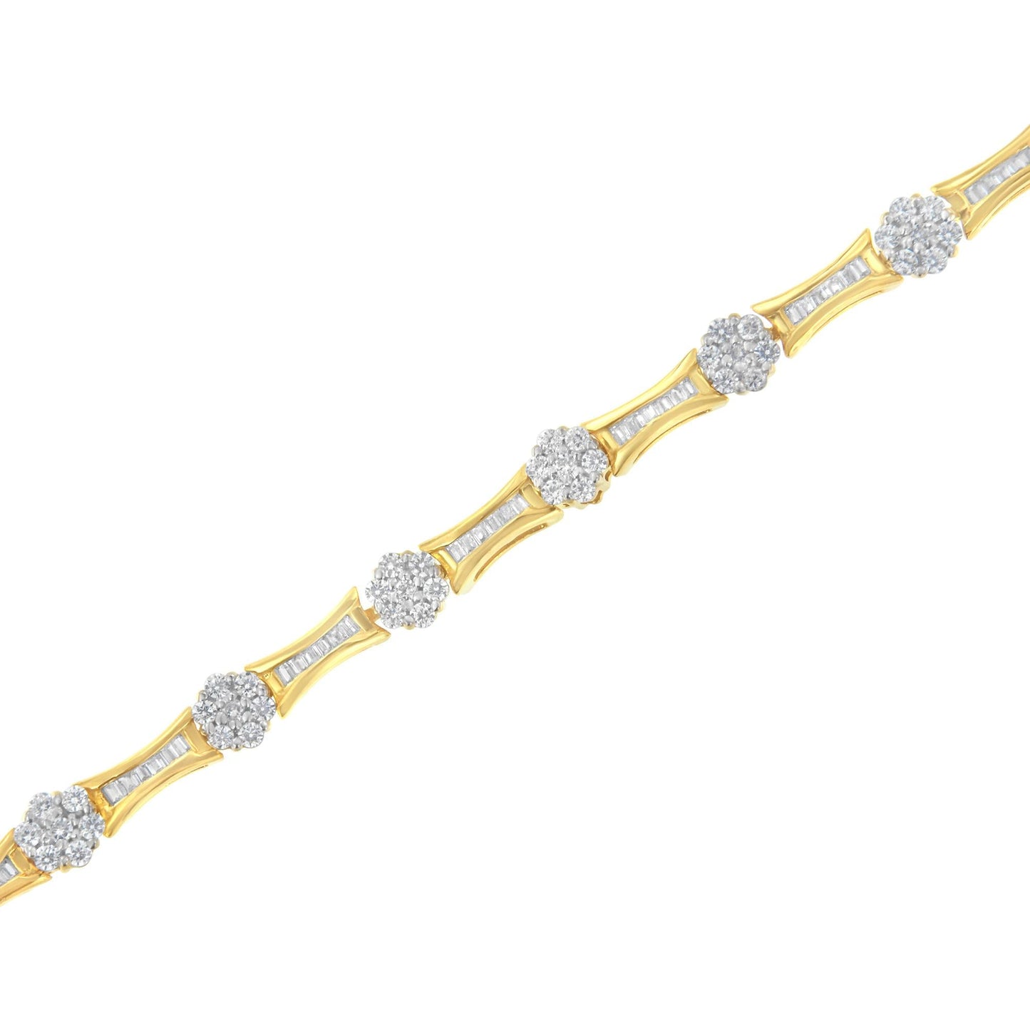 10K Yellow and White Gold 2.00 cttw Round and Baguette-Cut Diamond Link Bracelet (I-J Color, I2-I3 Clarity) - Size 7.25"