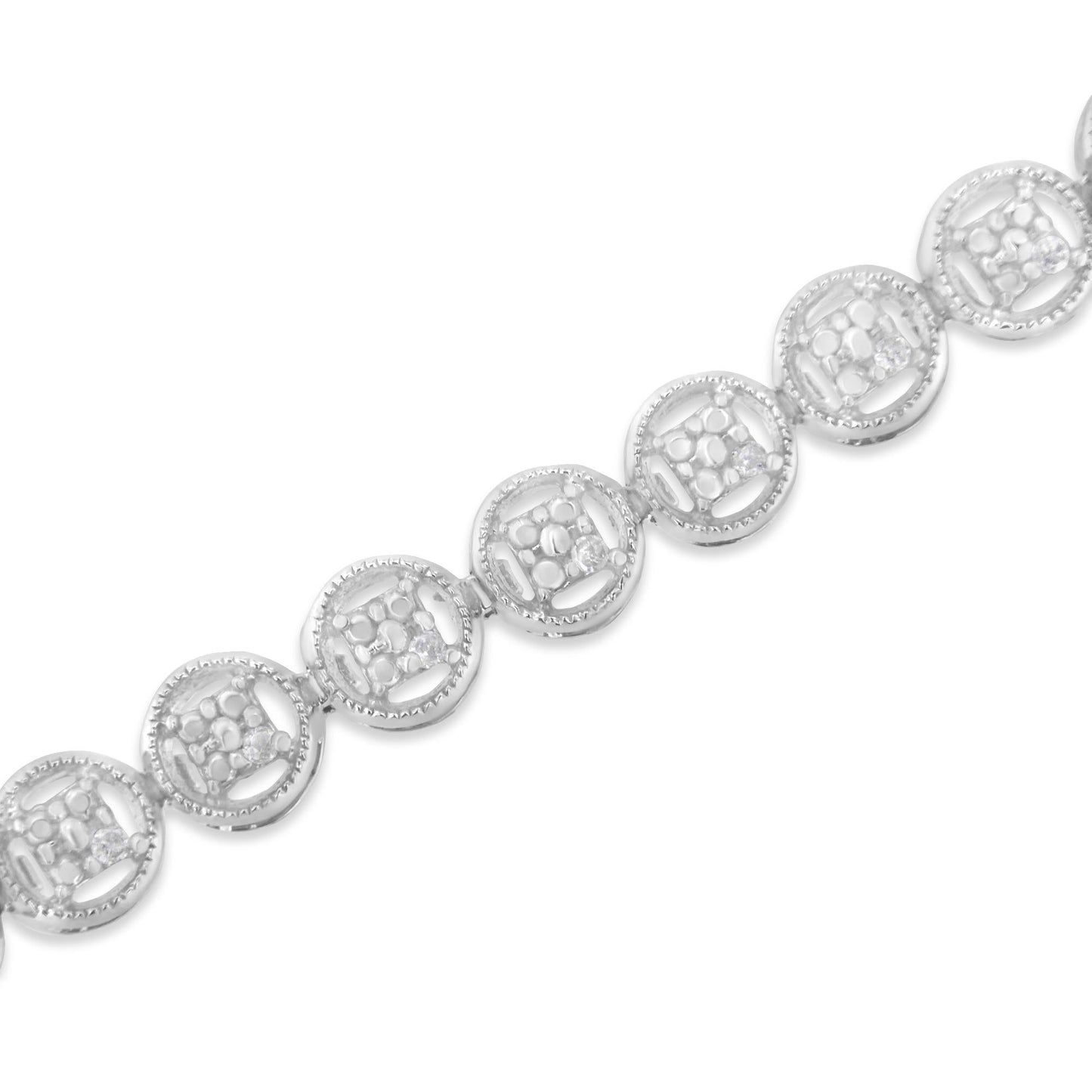 .925 Sterling Silver 1/10 Cttw Diamond Open Circle Wheel Link 7" Tennis Bracelet (I-J Color, I2-I3 Clarity)