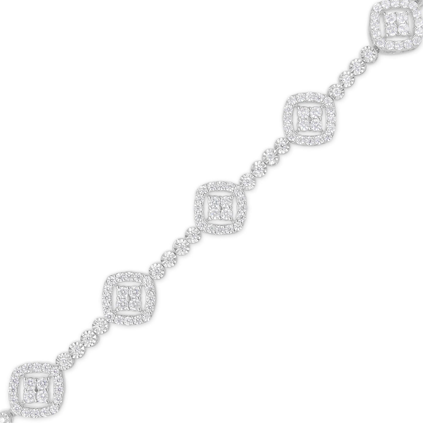 .925 Sterling Silver 3.0 Cttw Diamond Halo Square Shape Link Bracelet (I-J Color, I3 Clarity) - 7.25"