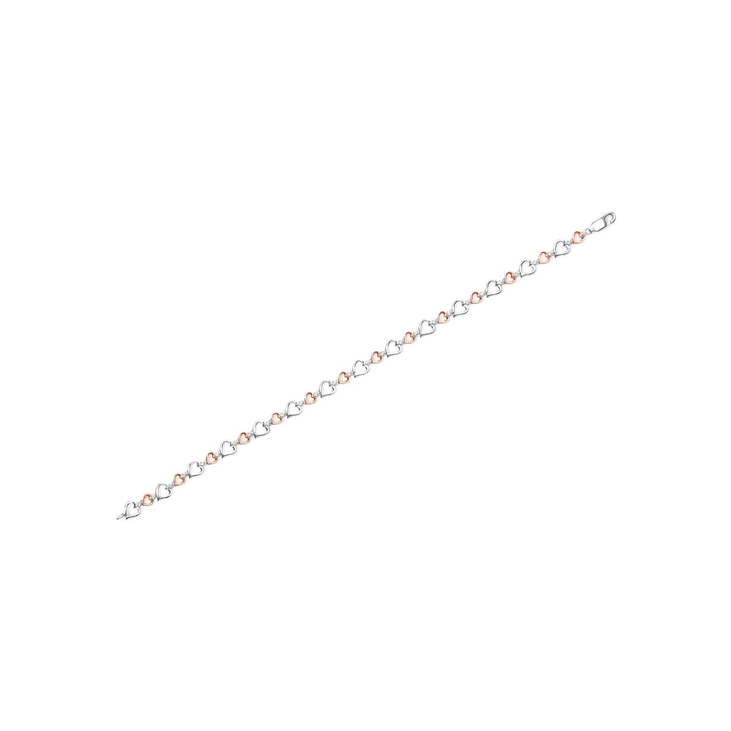 14K Rose Gold Plated .925 Sterling Silver 1/4 Cttw Diamond Heart Link Bracelet (I-J Color, I2-I3 Clarity) - Size 7" Inches