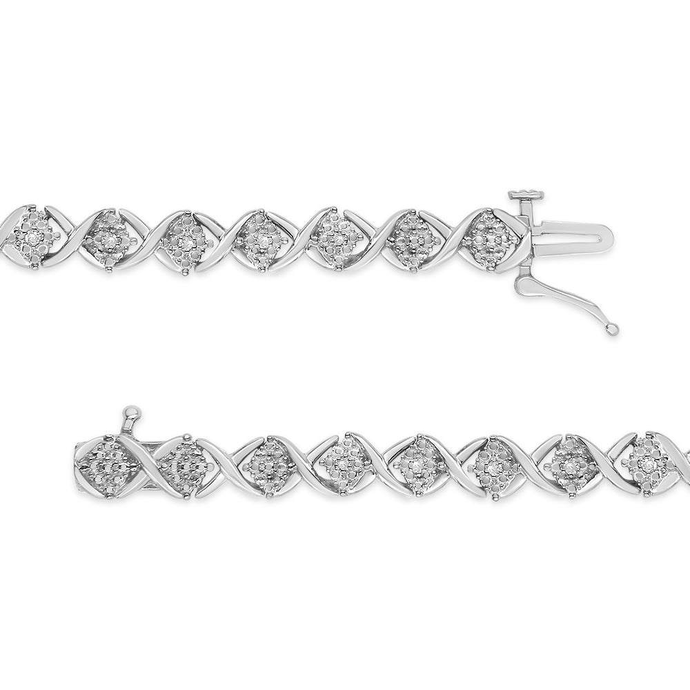 .925 Sterling Silver 1/4 Cttw Round-Cut Diamond "X" Link Bracelet (I-J Color, I3 Clarity) - Size 7.25 "
