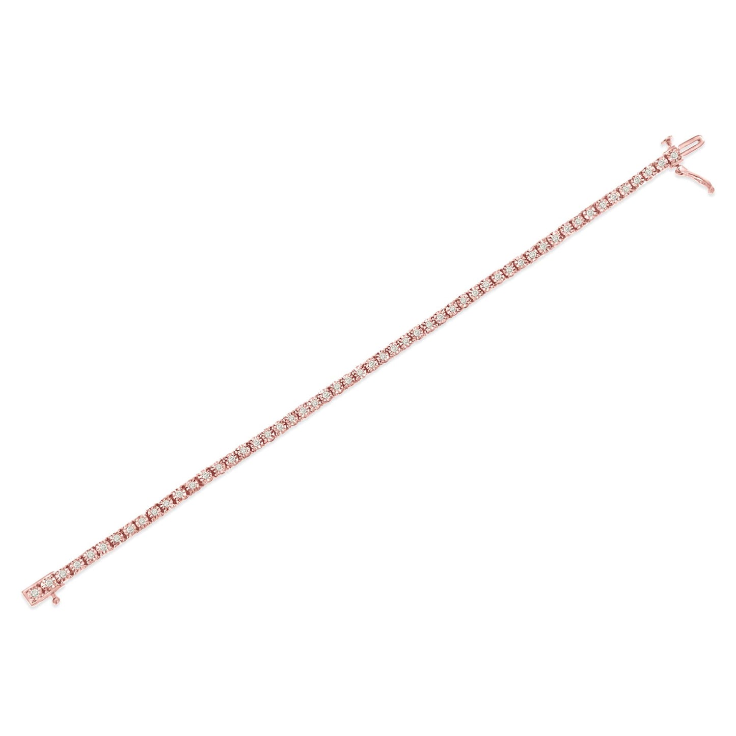 .925 Sterling Silver 1.0 Cttw Miracle-Set Diamond Round Faceted Bezel Tennis Bracelet (I-J Color, I3 Clarity)