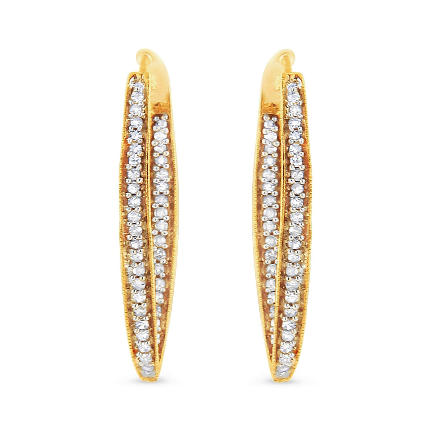 10K Yellow Gold 1/2 Cttw Round-Cut Diamond Modern Hoop Earrings (I-J Color, I2-I3 Clarity)