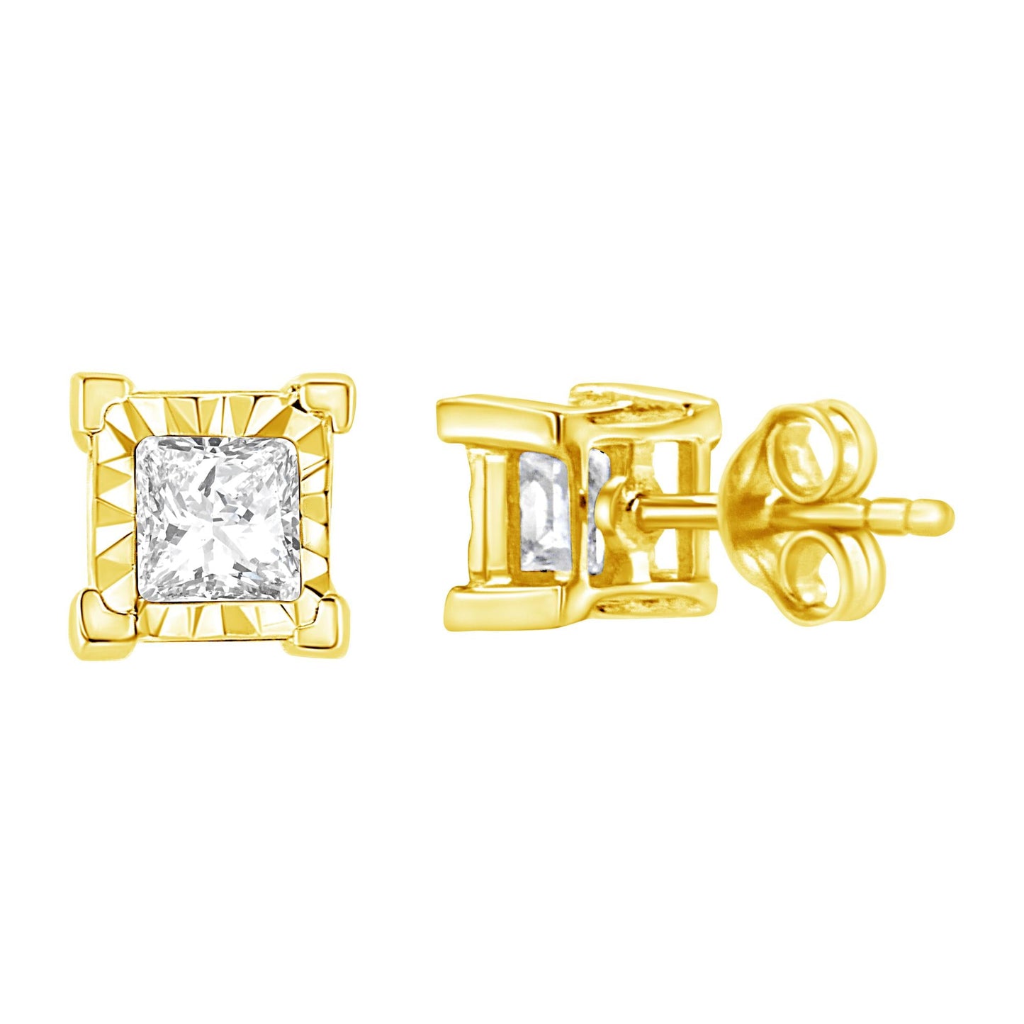 .925 Sterling Silver Miracle Set Princess-cut Diamond Solitaire Stud Earrings (H-I Color, I2-I3 Clarity)