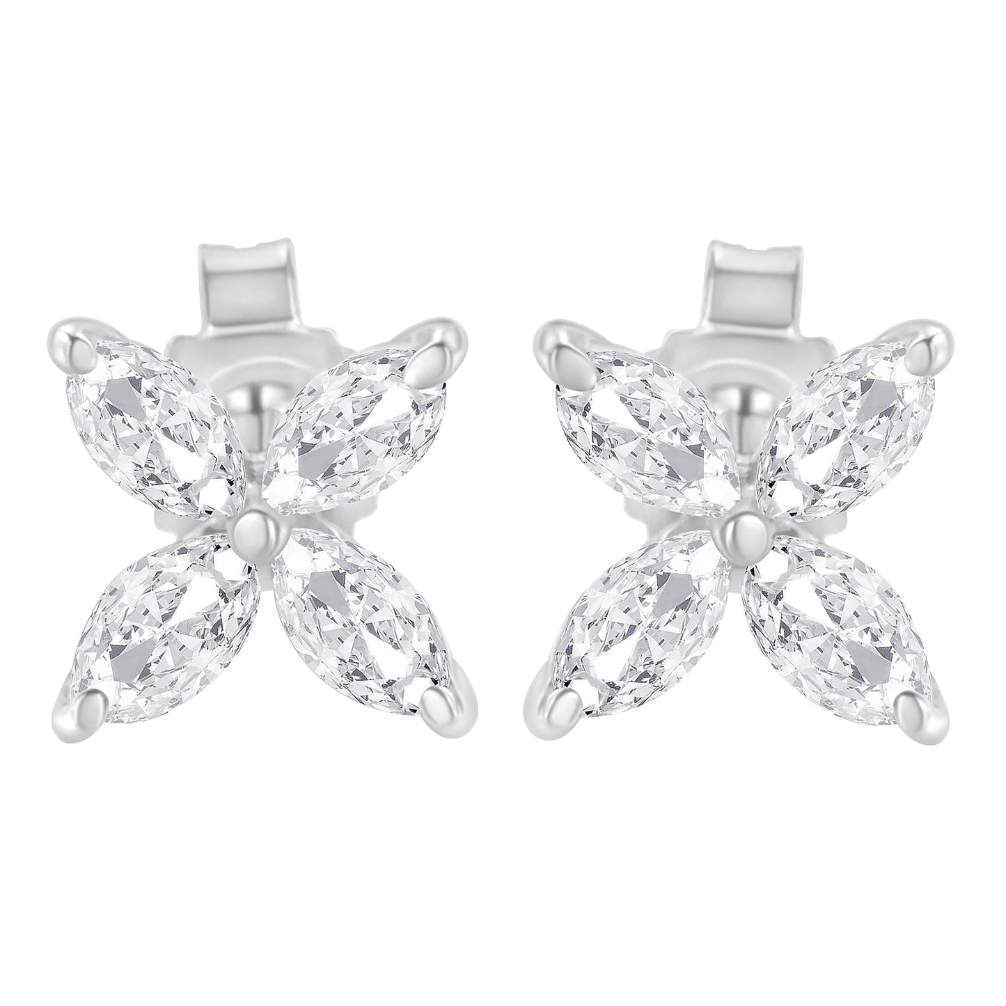 14K Gold Marquise Diamond 8 Stone Floral Leaf Stud Earrings (I-J Color, SI2-I1 Clarity)