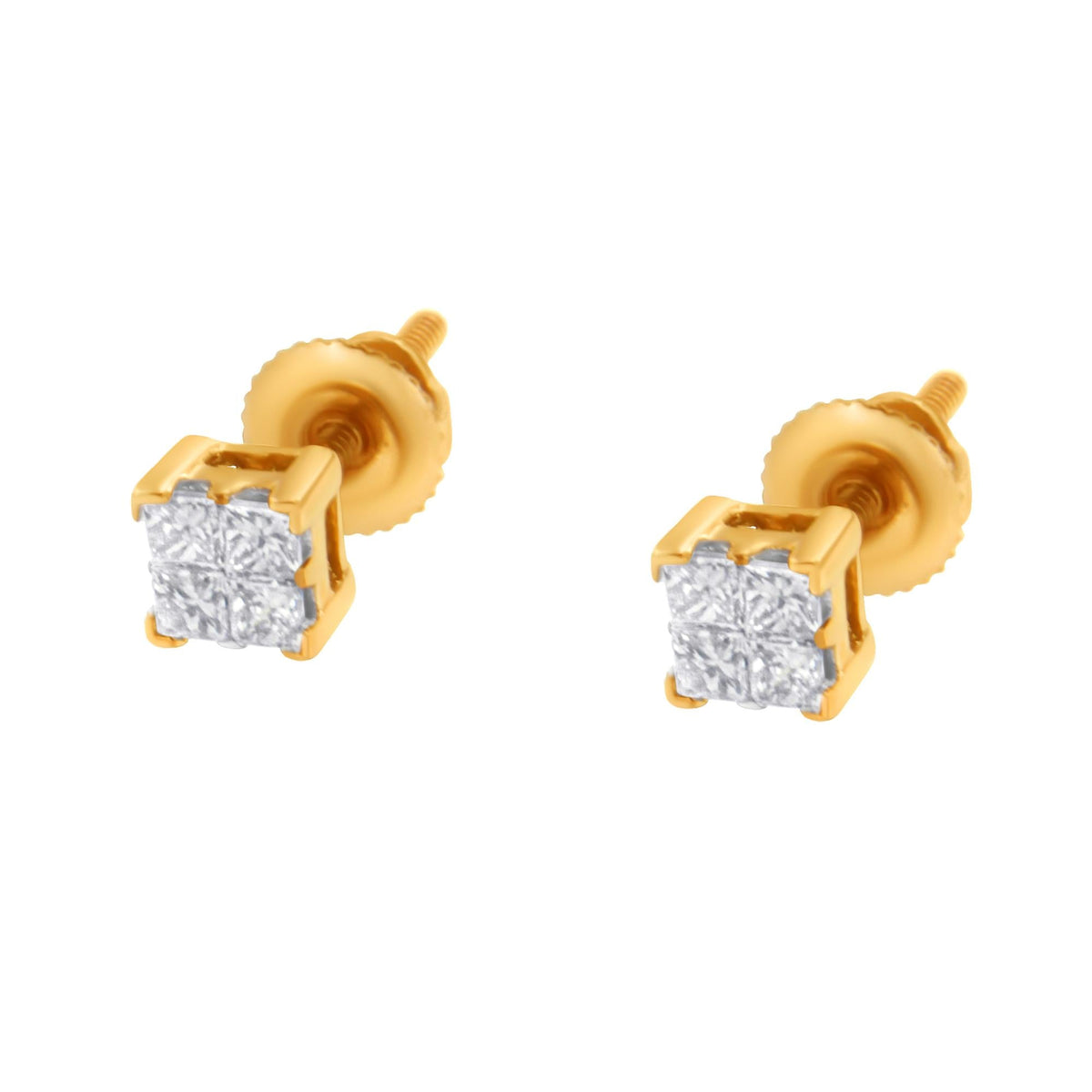 10KT Gold Princess Diamond Stud Earring (1/4 cttw, J-K Color, I1-I2 Clarity) - JackiEaslick