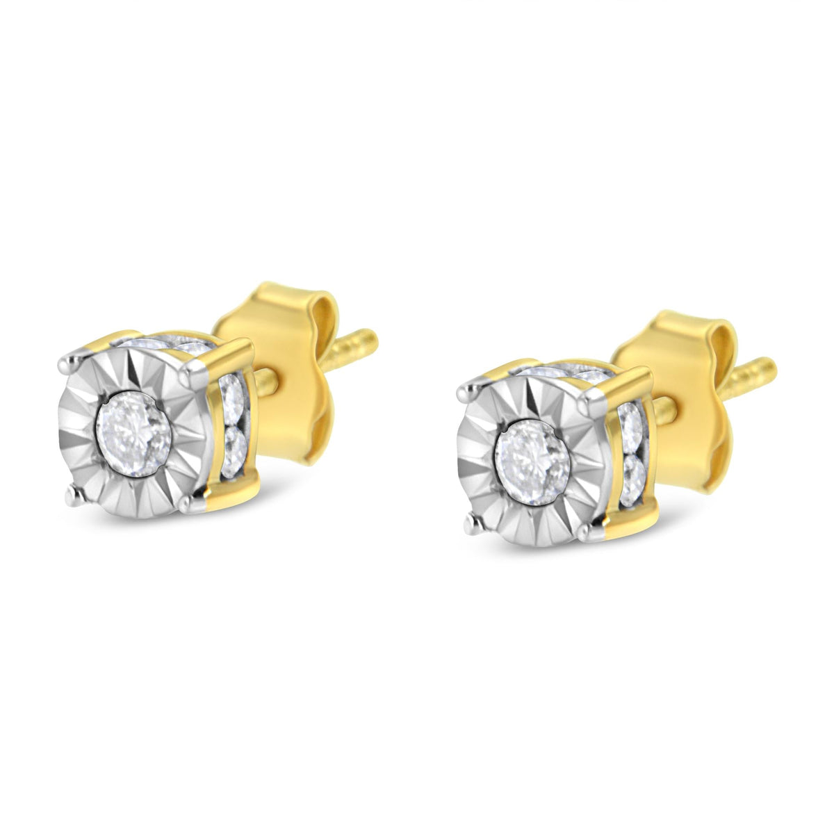10K Yellow Gold Plated Sterling Silver 1/2 Cttw Miracle Set Diamond Stud Earring (J-K Color, I2-I3 Clarity) - JackiEaslick
