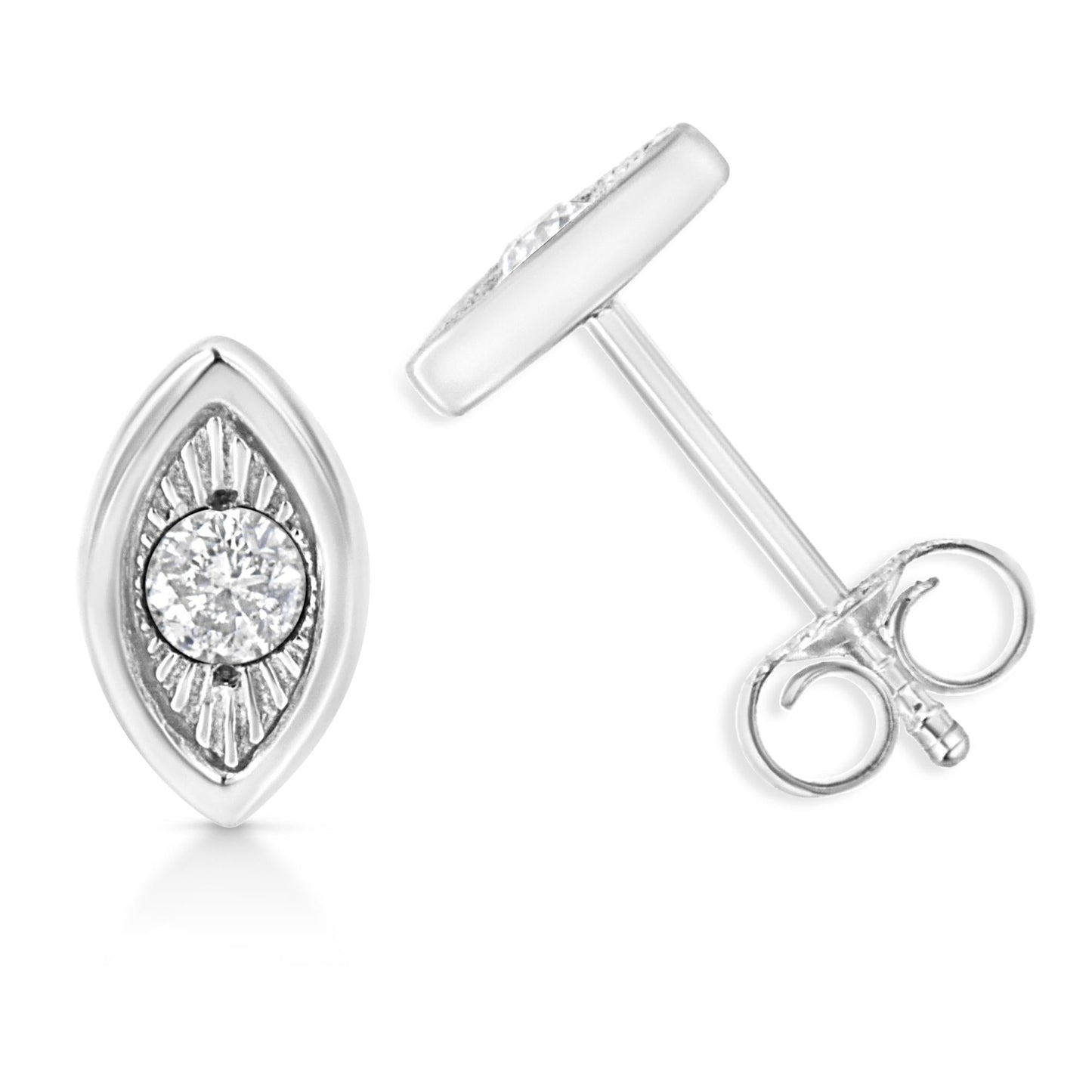 .925 Sterling Silver 1/10 Cttw Miracle-Set Diamond Stud Earrings (I-J Color, I2-I3 Clarity) - Choice of Shapes