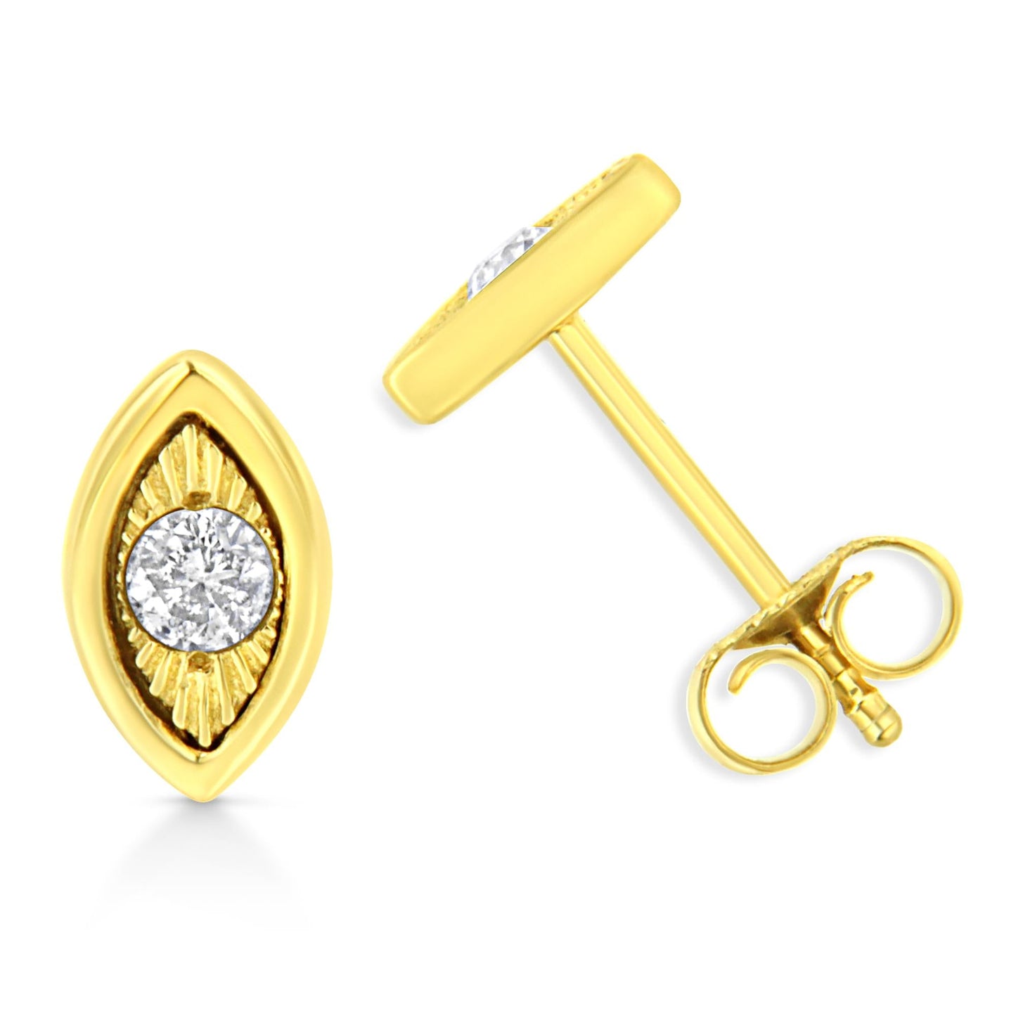 10K Yellow Gold Plated .925 Sterling Silver 1/10 Cttw Miracle-Set Diamond Stud Earrings - Choice of Shapes