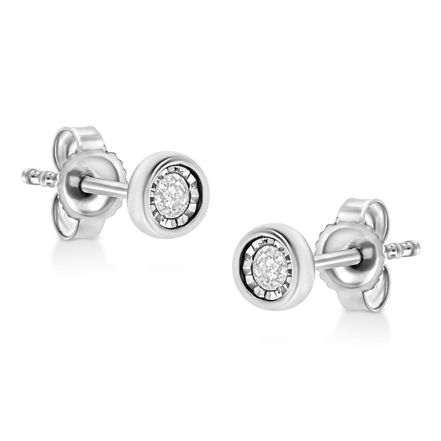.925 Sterling Silver 1/10 Cttw Miracle-Set Diamond Stud Earrings (I-J Color, I2-I3 Clarity) - Choice of Shapes