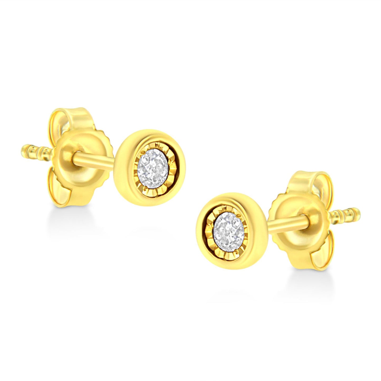 10K Yellow Gold Plated .925 Sterling Silver 1/10 Cttw Miracle-Set Diamond Stud Earrings - Choice of Shapes