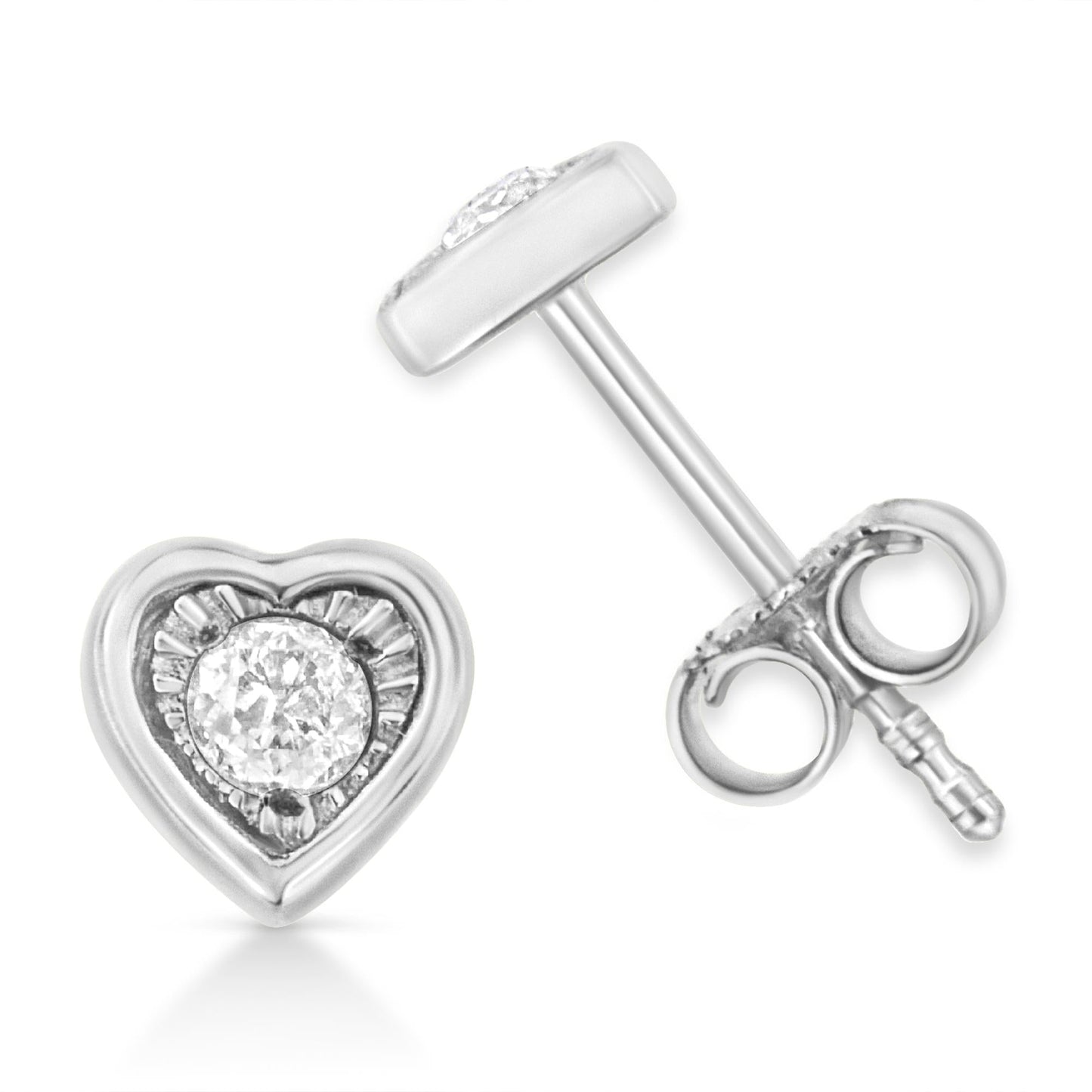 .925 Sterling Silver 1/10 Cttw Miracle-Set Diamond Stud Earrings (I-J Color, I2-I3 Clarity) - Choice of Shapes