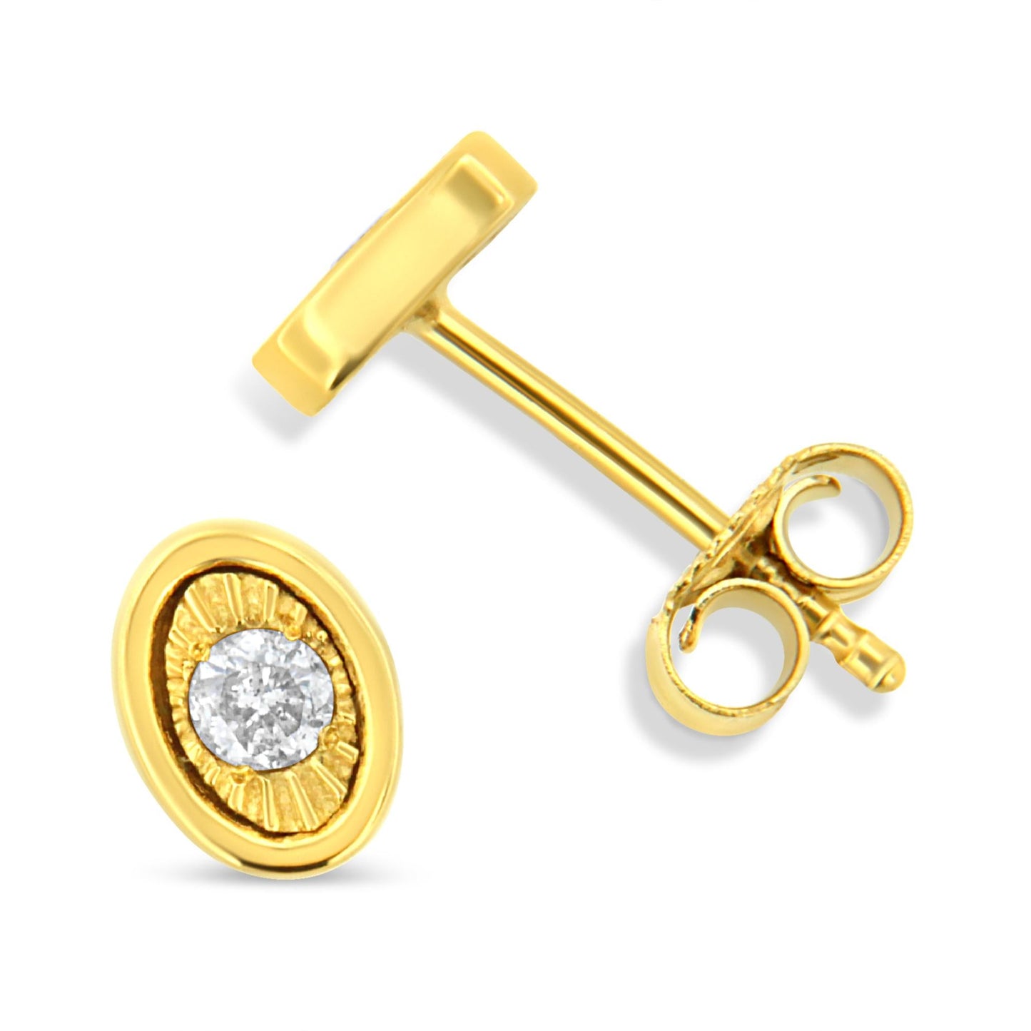 10K Yellow Gold Plated .925 Sterling Silver 1/10 Cttw Miracle-Set Diamond Stud Earrings - Choice of Shapes