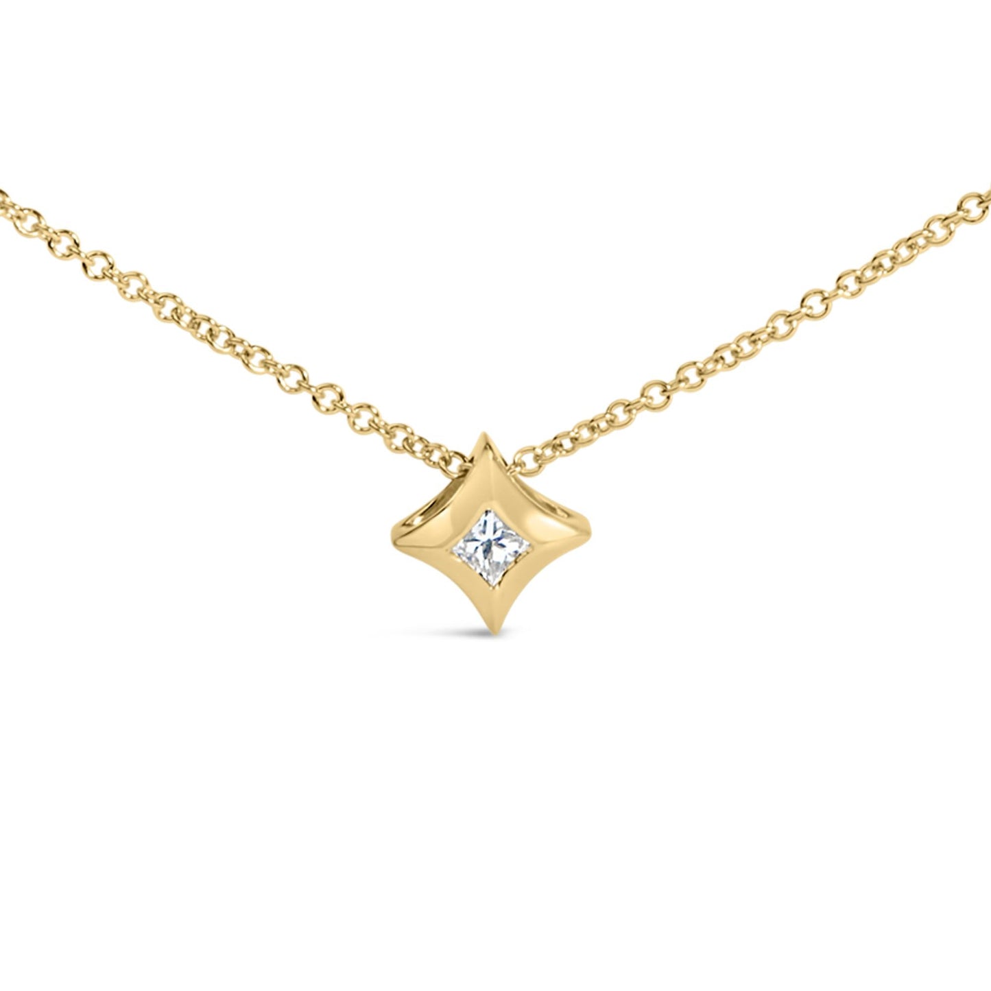 10K Gold 1/10 Cttw Bezel Set Solitaire Princess Cut Diamond Kite Shaped Pendent Necklace - 18" Inches