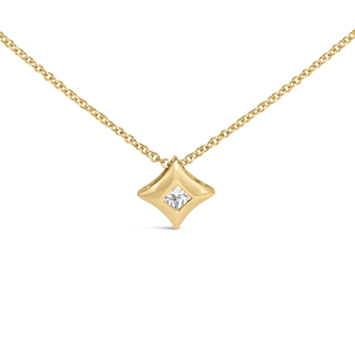 10K Gold 1/5 Cttw Bezel Set Princess Diamond Kite Shaped Solitaire Pendent Necklace