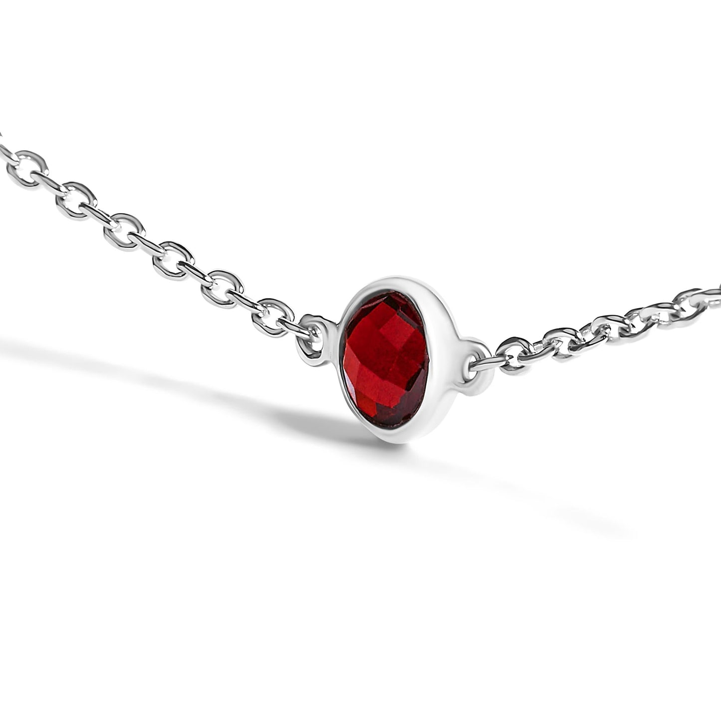 .925 Sterling Silver Bezel Set Red Garnet 5 Station Adjustable Bolo Bracelet