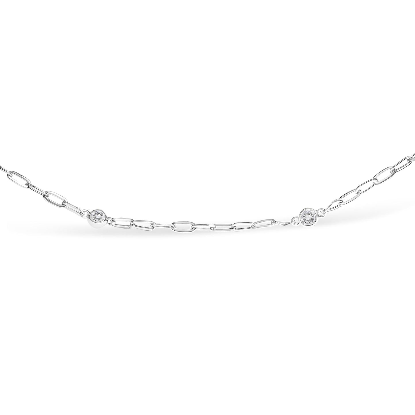 14K White Gold 1/2 Cttw Diamond Bezel Station Paperclip Chain Necklace (H-I Color, SI1-SI2 Clarity) - 18"