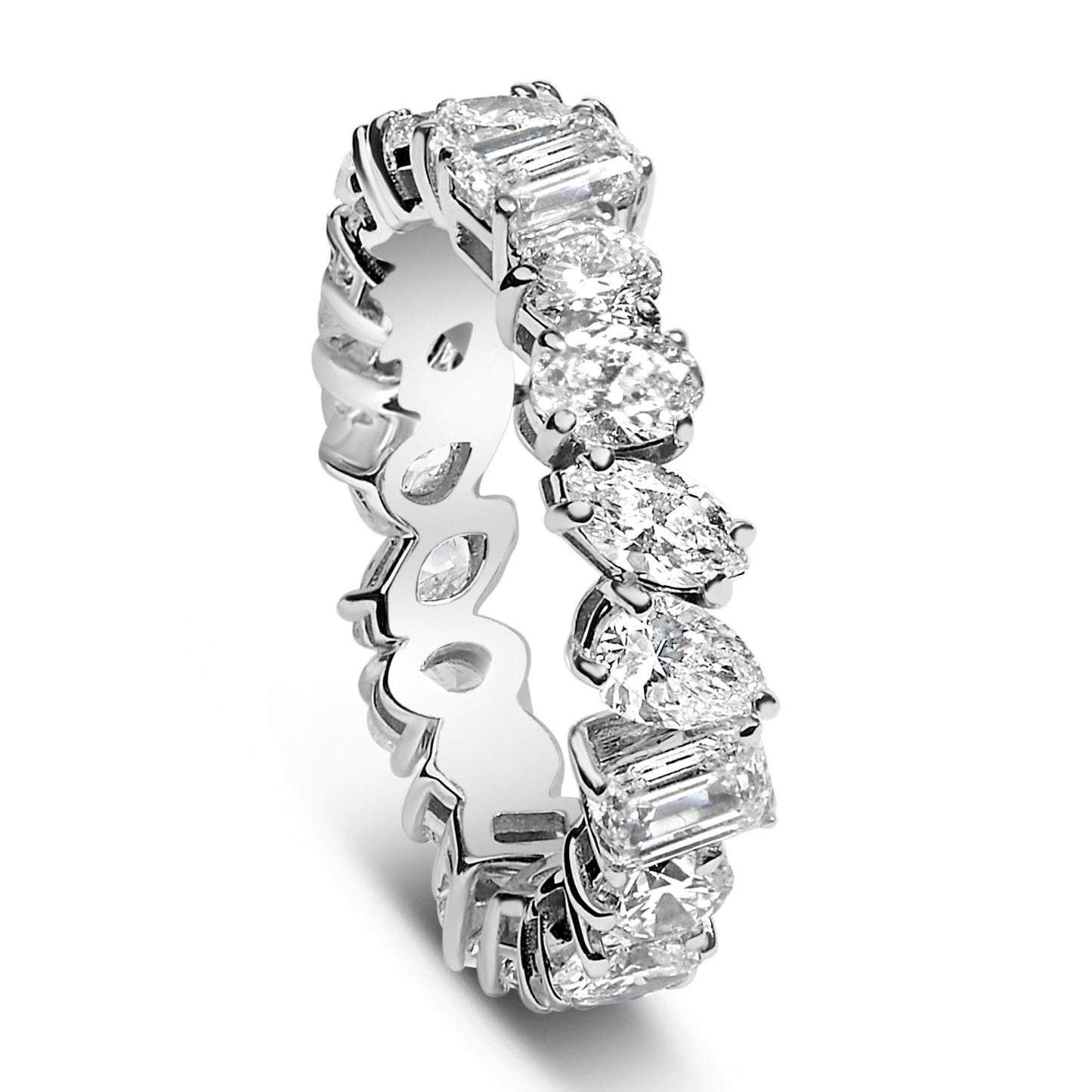 14K White Gold 3 1/3 Cttw Lab Grown Multi Shape Diamond Eternity Band Ring  - Size 6