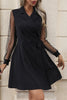 Perfee Lapel Collar Tied Mesh Long Sleeve Dress