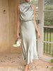 Asymmetrical Ruched Sleeveless Midi Dress