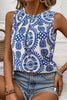 Printed Crew Neck Sleeveless Top