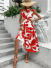 Cutout Printed Cap Sleeve Midi Dress