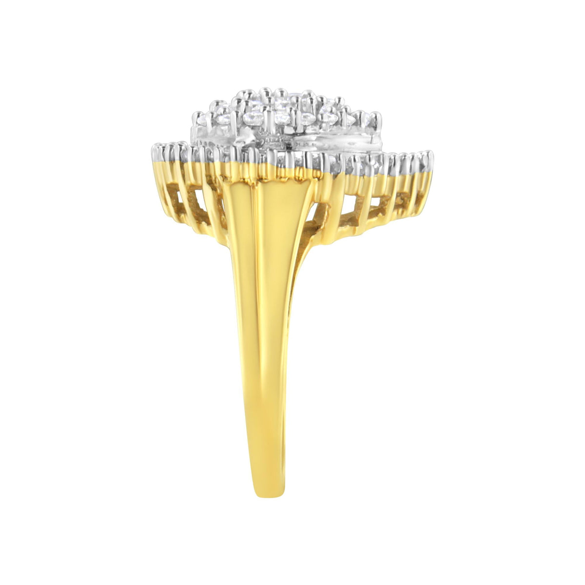 10K Yellow Gold 1.0 Cttw Round and Baguette Cut Diamond Oval Shaped Cluster Ring (I-J Color, I1-I2 Clarity) - JackiEaslick