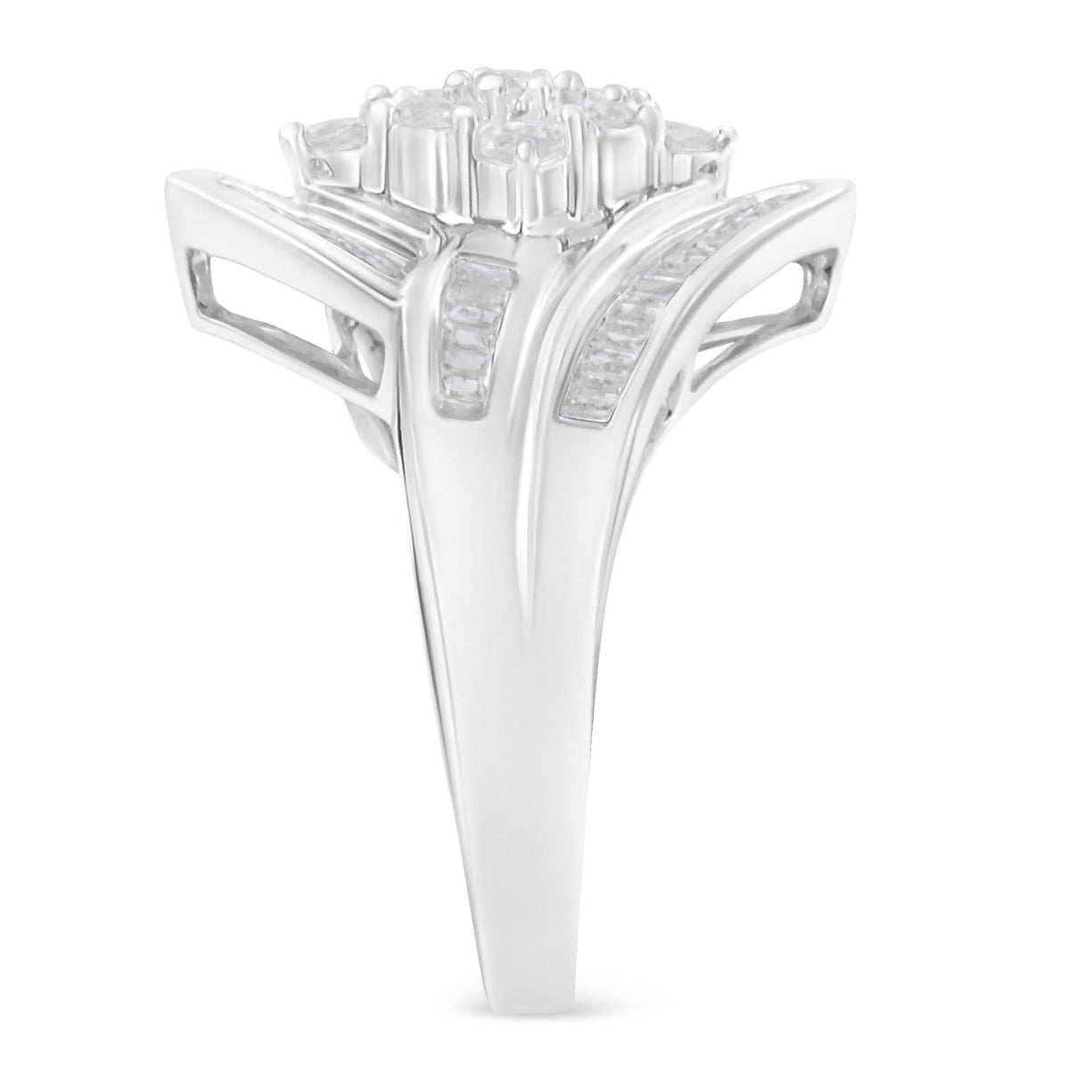 10K White Gold Diamond Bypass Cluster Ring (1 Cttw, I-J Color, I2-I3 Clarity) - JackiEaslick