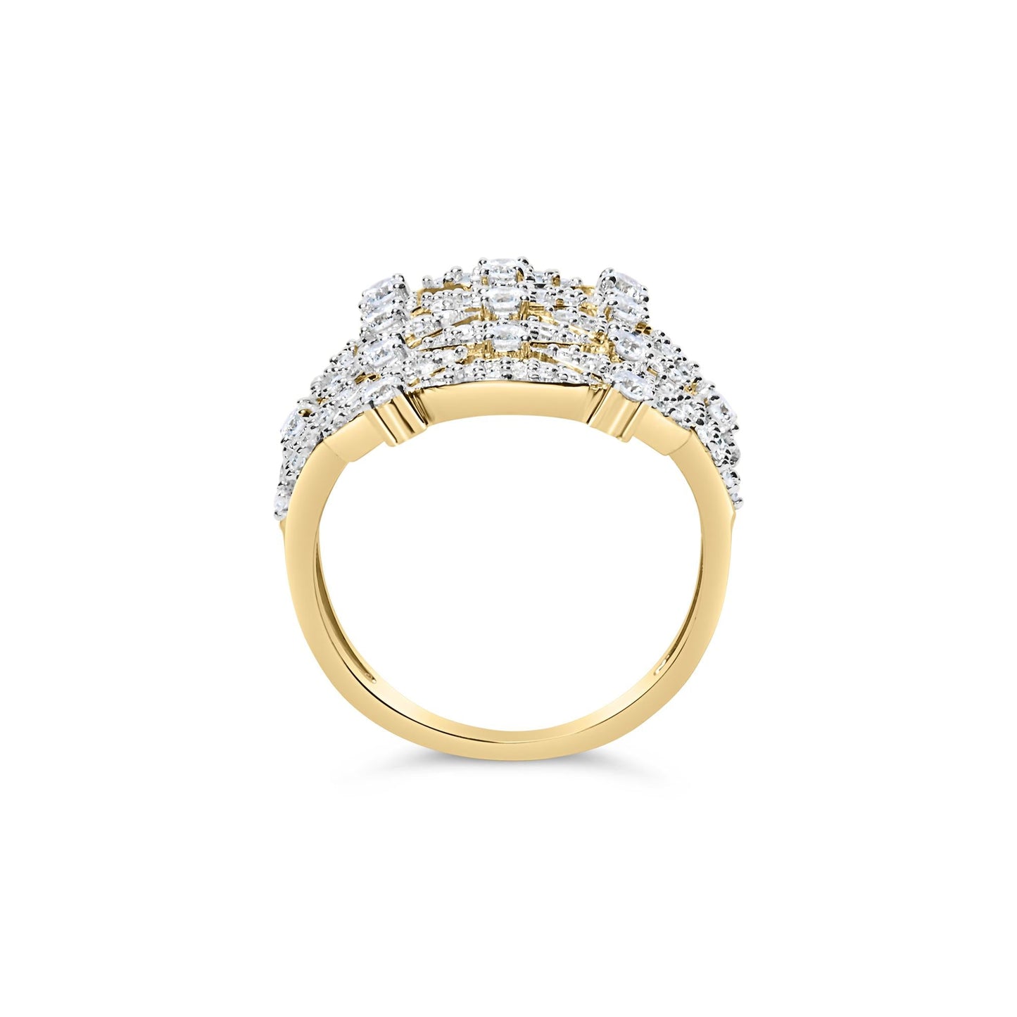 14K Yellow Gold 1.0 Cttw Diamond Geometric Stacked Open Cocktail Ring (I-J Color, I1-I2 Clarity)