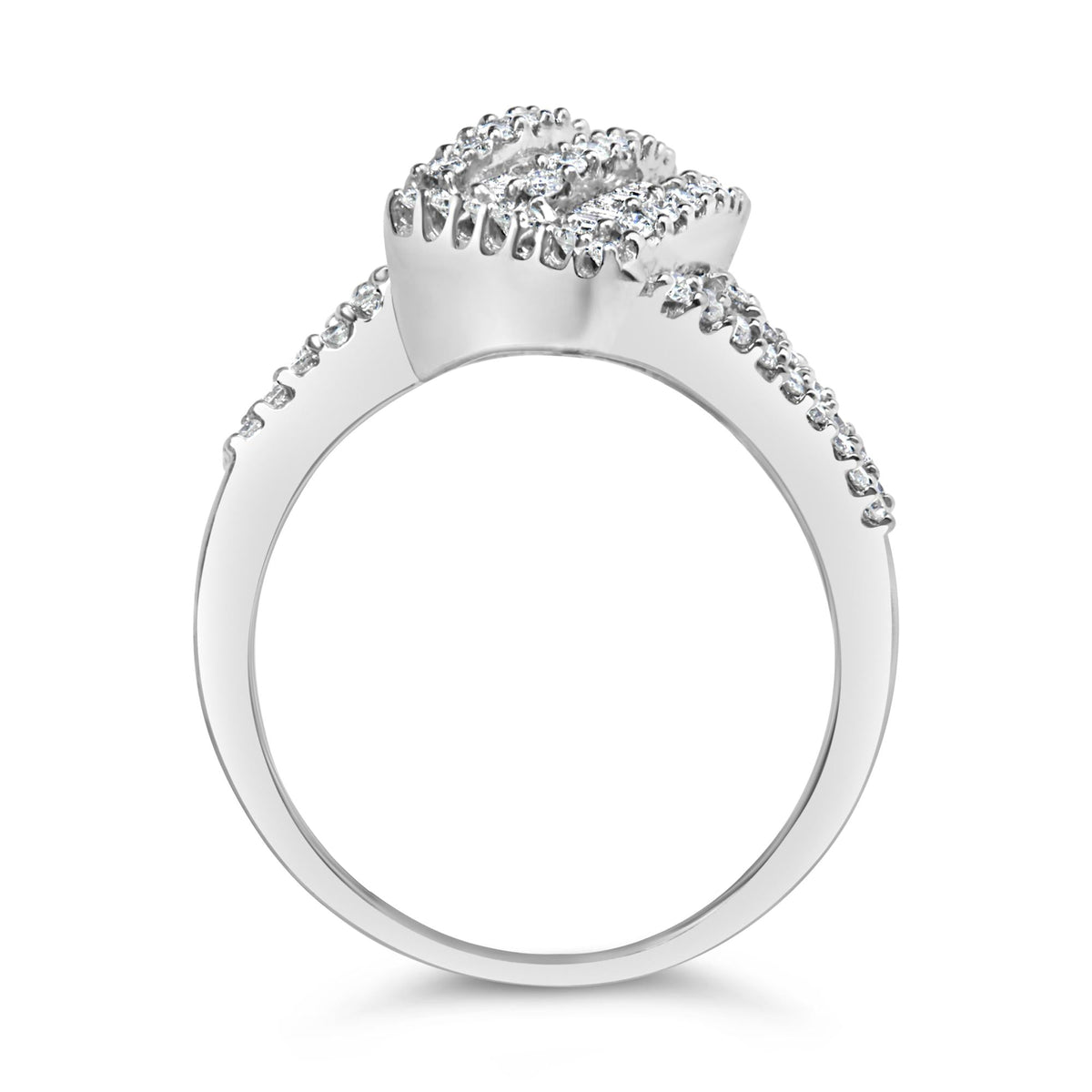 14K White Gold 1-1/2 Cttw Round and Baguette Diamond Bypass Cocktail Ring Band (H-I Color, SI1-SI2 Clarity) - JackiEaslick